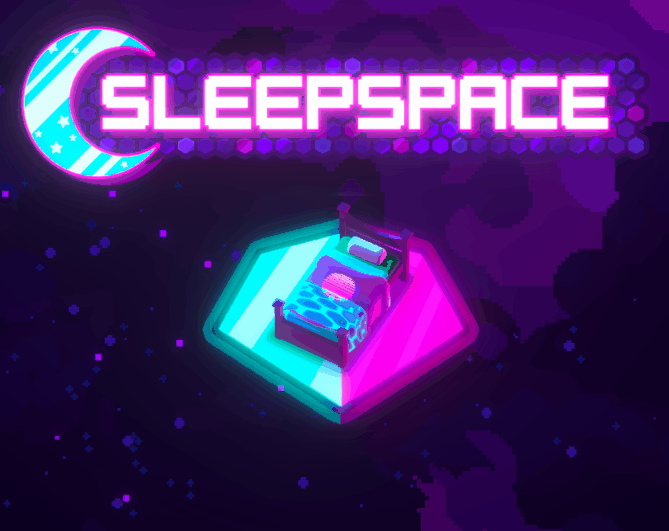 Image of SleepSpace title logo with a bed floating underneath